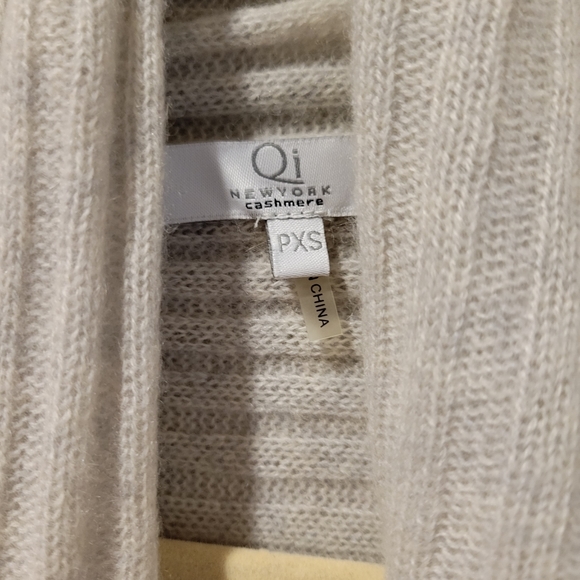 Qi Cashmere Gray Open Front Cardigan Sz XSP - Picture 2 of 6